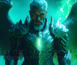 Stunning AI-generated male angel art — handsome heavenly warriors with enormous shimmering wings descending from the celestial realm. Heaven's Warriors Collection by Jeff Dupler.