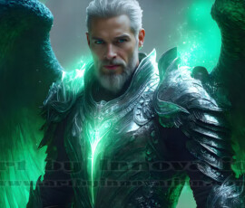 Stunning AI-generated male angel art — handsome heavenly warriors with enormous shimmering wings descending from the celestial realm. Heaven's Warriors Collection by Jeff Dupler.