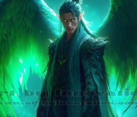 Stunning AI-generated male angel art — handsome heavenly warriors with enormous shimmering wings descending from the celestial realm. Heaven's Warriors Collection by Jeff Dupler.