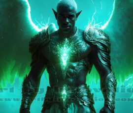 Stunning AI-generated male angel art — handsome heavenly warriors with enormous shimmering wings descending from the celestial realm. Heaven's Warriors Collection by Jeff Dupler.