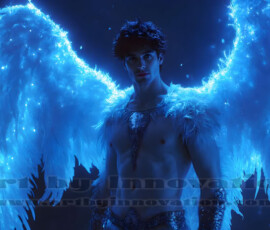 Stunning AI-generated male angel art — handsome heavenly warriors with enormous shimmering wings descending from the celestial realm. Heaven's Warriors Collection by Jeff Dupler.