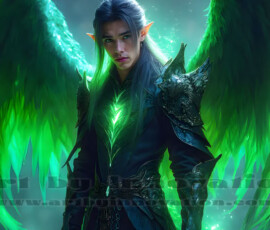 Stunning AI-generated male angel art — handsome heavenly warriors with enormous shimmering wings descending from the celestial realm. Heaven's Warriors Collection by Jeff Dupler.