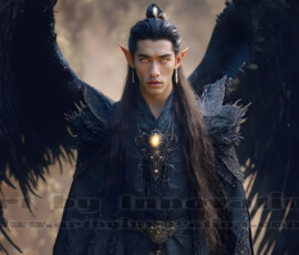 Stunning AI-generated male angel art — handsome heavenly warriors with enormous shimmering wings descending from the celestial realm. Heaven's Warriors Collection by Jeff Dupler.