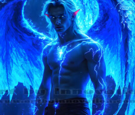 Stunning AI-generated male angel art — handsome heavenly warriors with enormous shimmering wings descending from the celestial realm. Heaven's Warriors Collection by Jeff Dupler.