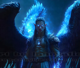 Stunning AI-generated male angel art — handsome heavenly warriors with enormous shimmering wings descending from the celestial realm. Heaven's Warriors Collection by Jeff Dupler.