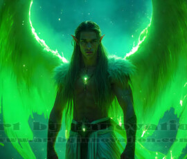 Stunning AI-generated male angel art — handsome heavenly warriors with enormous shimmering wings descending from the celestial realm. Heaven's Warriors Collection by Jeff Dupler.