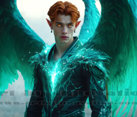 Stunning AI-generated male angel art — handsome heavenly warriors with enormous shimmering wings descending from the celestial realm. Heaven's Warriors Collection by Jeff Dupler.