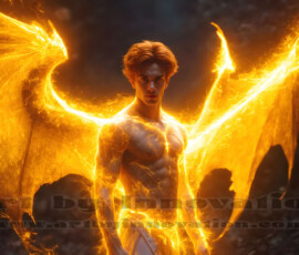 Stunning AI-generated male angel art — handsome heavenly warriors with enormous shimmering wings descending from the celestial realm. Heaven's Warriors Collection by Jeff Dupler.