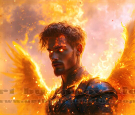 Stunning AI-generated male angel art — handsome heavenly warriors with enormous shimmering wings descending from the celestial realm. Heaven's Warriors Collection by Jeff Dupler.