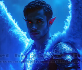 Stunning AI-generated male angel art — handsome heavenly warriors with enormous shimmering wings descending from the celestial realm. Heaven's Warriors Collection by Jeff Dupler.