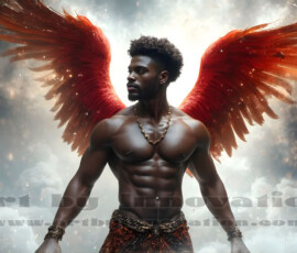 Stunning AI-generated male angel art — handsome heavenly warriors with enormous shimmering wings descending from the celestial realm. Heaven's Warriors Collection by Jeff Dupler.