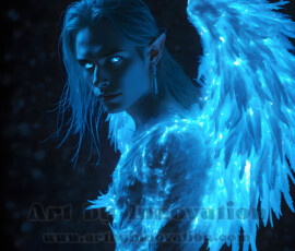 Stunning AI-generated male angel art — handsome heavenly warriors with enormous shimmering wings descending from the celestial realm. Heaven's Warriors Collection by Jeff Dupler.