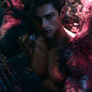 AI-generated hot sexy male demon art handsome succubus demons with dark wings emerging from the ruins of hell. Dark & Legendary Collection. 240+ images by Jeff Dupler.