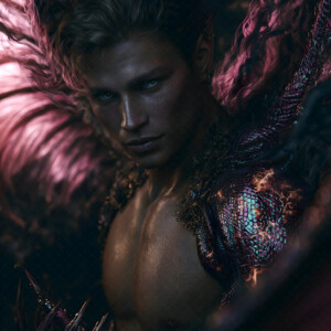 AI-generated hot sexy male demon art handsome succubus demons with dark wings emerging from the ruins of hell. Dark & Legendary Collection. 240+ images by Jeff Dupler.