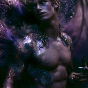 AI-generated hot sexy male demon art handsome succubus demons with dark wings emerging from the ruins of hell. Dark & Legendary Collection. 240+ images by Jeff Dupler.