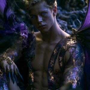 AI-generated hot sexy male demon art handsome succubus demons with dark wings emerging from the ruins of hell. Dark & Legendary Collection. 240+ images by Jeff Dupler.