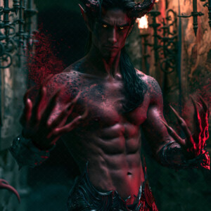AI-generated hot sexy male demon art handsome succubus demons with dark wings emerging from the ruins of hell. Dark & Legendary Collection. 240+ images by Jeff Dupler.