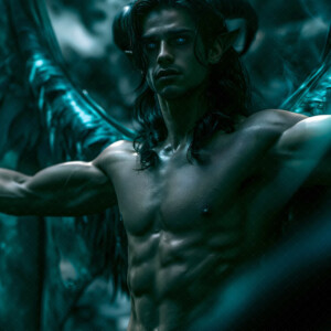 AI-generated hot sexy male demon art handsome succubus demons with dark wings emerging from the ruins of hell. Dark & Legendary Collection. 240+ images by Jeff Dupler.