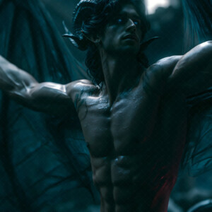 AI-generated hot sexy male demon art handsome succubus demons with dark wings emerging from the ruins of hell. Dark & Legendary Collection. 240+ images by Jeff Dupler.