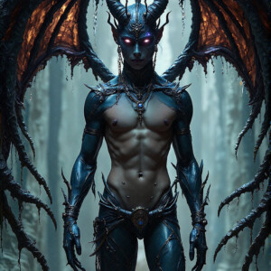 AI-generated hot sexy male demon art — handsome succubus demons with dark wings emerging from the ruins of hell. Dark & Legendary Collection. 240+ images by Jeff Dupler.