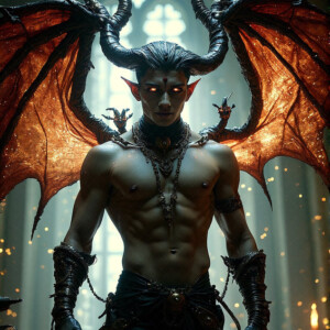 AI-generated hot sexy male demon art — handsome succubus demons with dark wings emerging from the ruins of hell. Dark & Legendary Collection. 240+ images by Jeff Dupler.