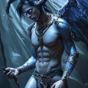 AI-generated hot sexy male demon art — handsome succubus demons with dark wings emerging from the ruins of hell. Dark & Legendary Collection. 240+ images by Jeff Dupler.