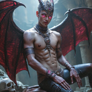 AI-generated hot sexy male demon art — handsome succubus demons with dark wings emerging from the ruins of hell. Dark & Legendary Collection. 240+ images by Jeff Dupler.