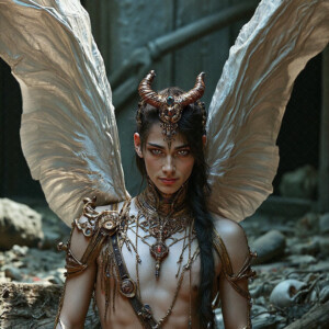 AI-generated hot sexy male demon art — handsome succubus demons with dark wings emerging from the ruins of hell. Dark & Legendary Collection. 240+ images by Jeff Dupler.