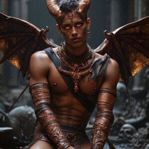 AI-generated hot sexy male demon art — handsome succubus demons with dark wings emerging from the ruins of hell. Dark & Legendary Collection. 240+ images by Jeff Dupler.