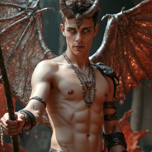 AI-generated hot sexy male demon art — handsome succubus demons with dark wings emerging from the ruins of hell. Dark & Legendary Collection. 240+ images by Jeff Dupler.