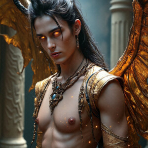 AI-generated hot sexy male demon art — handsome succubus demons with dark wings emerging from the ruins of hell. Dark & Legendary Collection. 240+ images by Jeff Dupler.