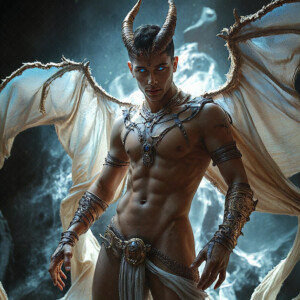AI-generated hot sexy male demon art — handsome succubus demons with dark wings emerging from the ruins of hell. Dark & Legendary Collection. 240+ images by Jeff Dupler.