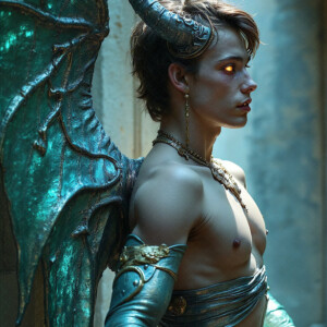 AI-generated hot sexy male demon art — handsome succubus demons with dark wings emerging from the ruins of hell. Dark & Legendary Collection. 240+ images by Jeff Dupler.
