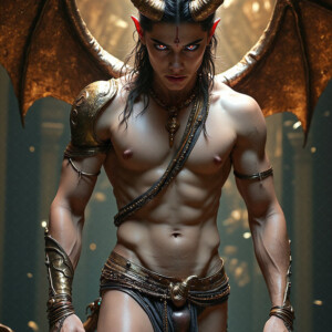 AI-generated hot sexy male demon art — handsome succubus demons with dark wings emerging from the ruins of hell. Dark & Legendary Collection. 240+ images by Jeff Dupler.