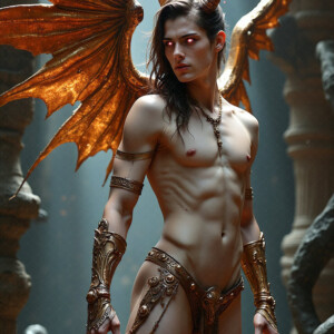 AI-generated hot sexy male demon art — handsome succubus demons with dark wings emerging from the ruins of hell. Dark & Legendary Collection. 240+ images by Jeff Dupler.