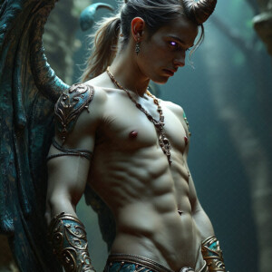AI-generated hot sexy male demon art — handsome succubus demons with dark wings emerging from the ruins of hell. Dark & Legendary Collection. 240+ images by Jeff Dupler.