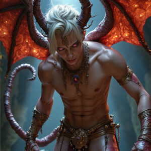 AI-generated hot sexy male demon art — handsome succubus demons with dark wings emerging from the ruins of hell. Dark & Legendary Collection. 240+ images by Jeff Dupler.