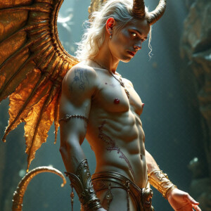 AI-generated hot sexy male demon art — handsome succubus demons with dark wings emerging from the ruins of hell. Dark & Legendary Collection. 240+ images by Jeff Dupler.