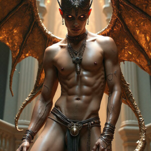AI-generated hot sexy male demon art — handsome succubus demons with dark wings emerging from the ruins of hell. Dark & Legendary Collection. 240+ images by Jeff Dupler.