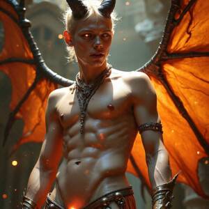 AI-generated hot sexy male demon art — handsome succubus demons with dark wings emerging from the ruins of hell. Dark & Legendary Collection. 240+ images by Jeff Dupler.
