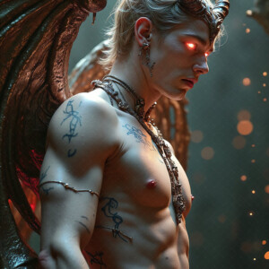 AI-generated hot sexy male demon art — handsome succubus demons with dark wings emerging from the ruins of hell. Dark & Legendary Collection. 240+ images by Jeff Dupler.
