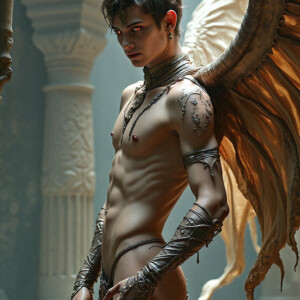 AI-generated hot sexy male demon art — handsome succubus demons with dark wings emerging from the ruins of hell. Dark & Legendary Collection. 240+ images by Jeff Dupler.