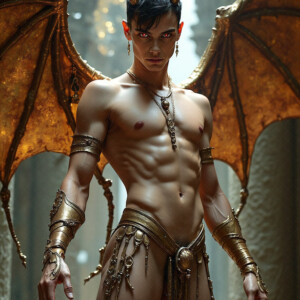 AI-generated hot sexy male demon art — handsome succubus demons with dark wings emerging from the ruins of hell. Dark & Legendary Collection. 240+ images by Jeff Dupler.