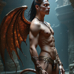 AI-generated hot sexy male demon art — handsome succubus demons with dark wings emerging from the ruins of hell. Dark & Legendary Collection. 240+ images by Jeff Dupler.