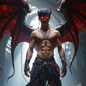 AI-generated hot sexy male demon art — handsome succubus demons with dark wings emerging from the ruins of hell. Dark & Legendary Collection. 240+ images by Jeff Dupler.