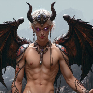 AI-generated hot sexy male demon art — handsome succubus demons with dark wings emerging from the ruins of hell. Dark & Legendary Collection. 240+ images by Jeff Dupler.