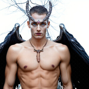 AI-generated hot sexy male demon art — handsome succubus demons with dark wings emerging from the ruins of hell. Dark & Legendary Collection. 240+ images by Jeff Dupler.