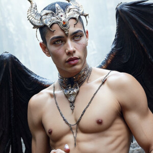 AI-generated hot sexy male demon art — handsome succubus demons with dark wings emerging from the ruins of hell. Dark & Legendary Collection. 240+ images by Jeff Dupler.