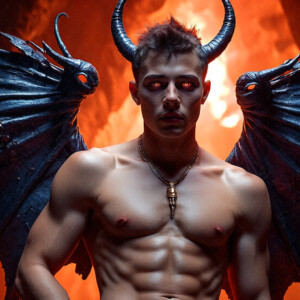 AI-generated hot sexy male demon art — handsome succubus demons with dark wings emerging from the ruins of hell. Dark & Legendary Collection. 240+ images by Jeff Dupler.