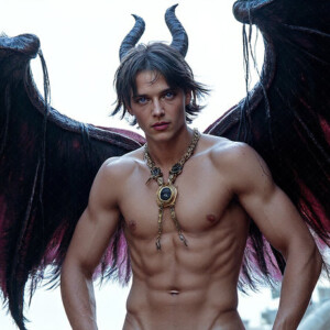 AI-generated hot sexy male demon art — handsome succubus demons with dark wings emerging from the ruins of hell. Dark & Legendary Collection. 240+ images by Jeff Dupler.